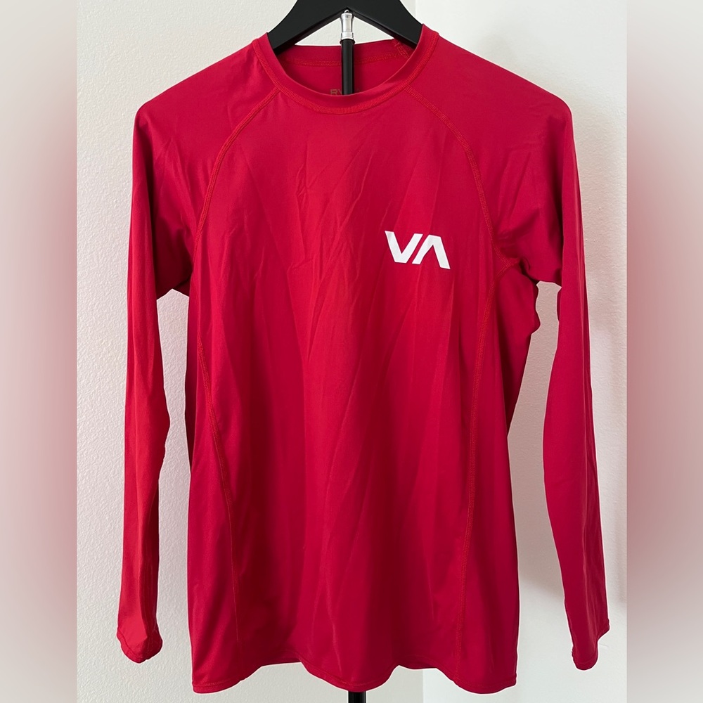 RVCA Red Rash Guard | UPF UV Protection Long Sleeve Surf Top | Athletic Fit
